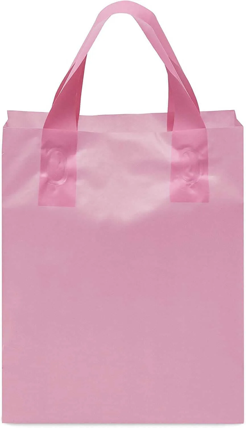 8x4x10 Small Frosted Pink Plastic Bags with Handles