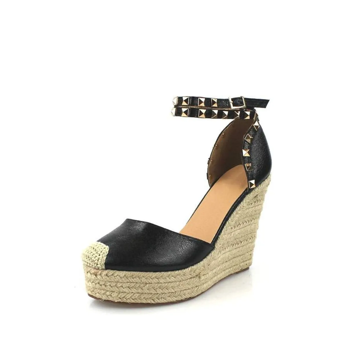 Amilia Espadrille Wedge Studded Platform Ankle Strap Sandal