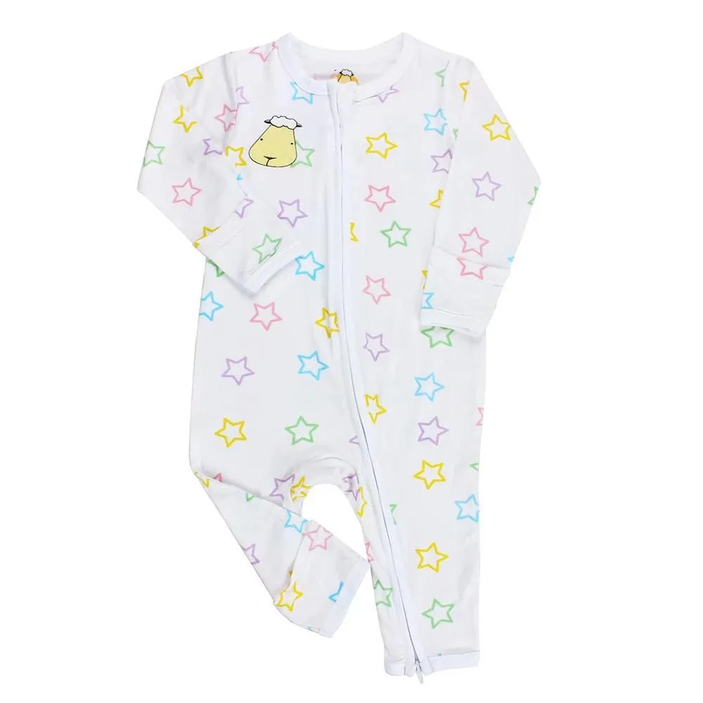 Baa Baa Sheepz Romper Zip Colourful Star White