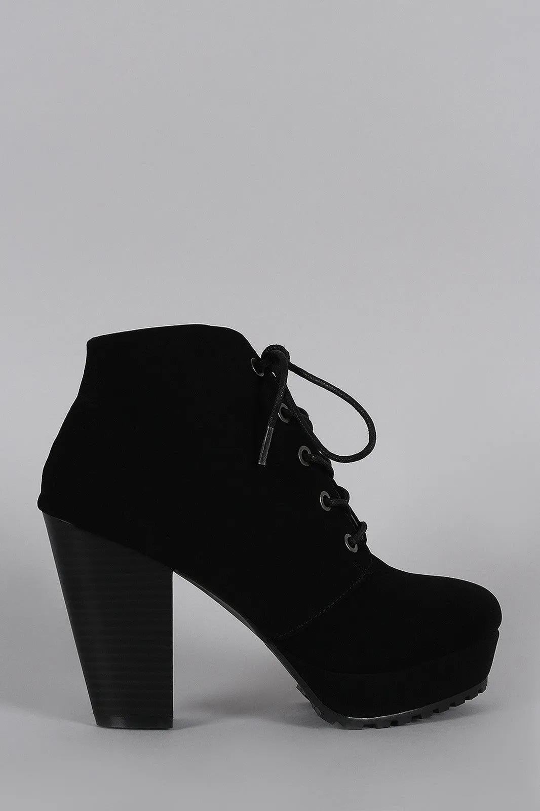 Bamboo Lace Up Lug Sole Platform Heeled Oxford Booties