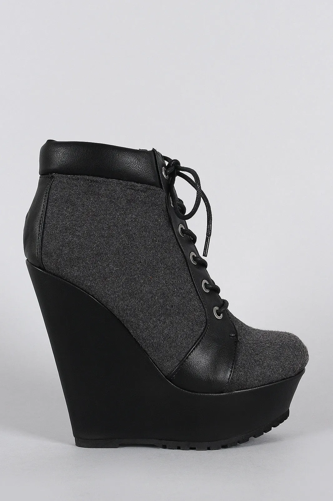 Bamboo Wool Oxford Lace Up Platform Wedge Booties