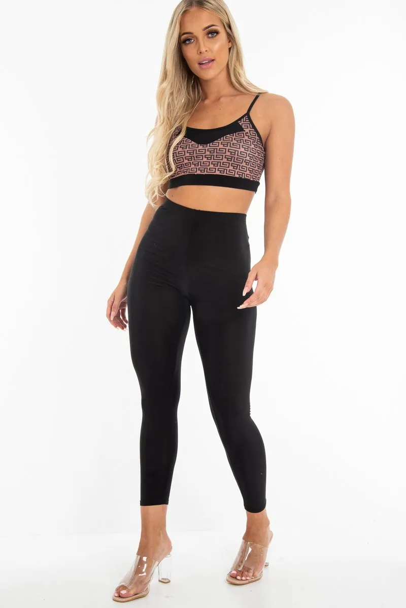 Black Aztec Print Bralet Leggings Activewear Co-Ord - Trina