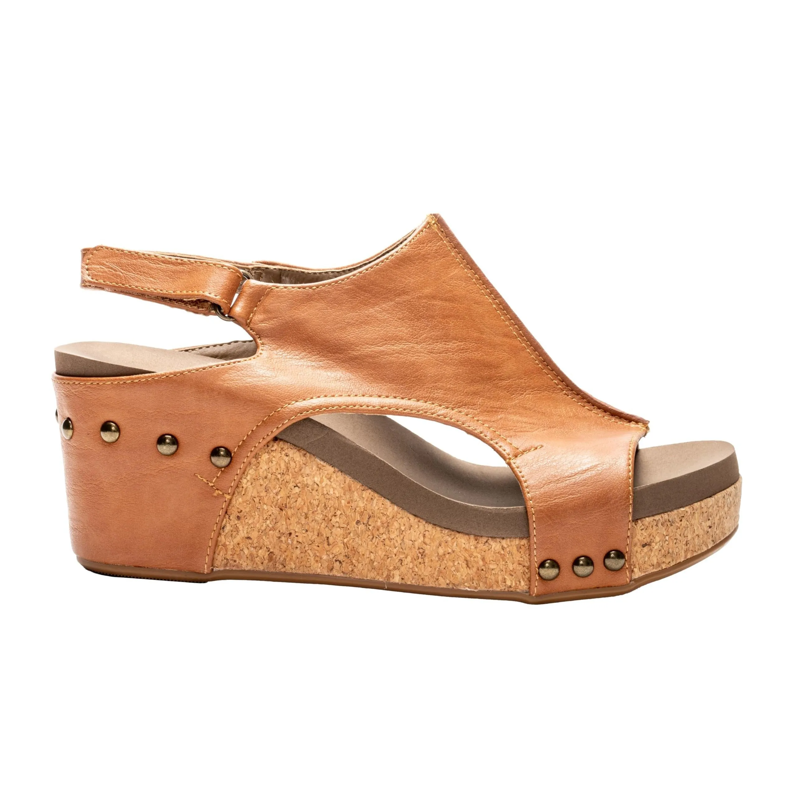 Corkys Women's Carley Cognac Smooth Wedge Sandal