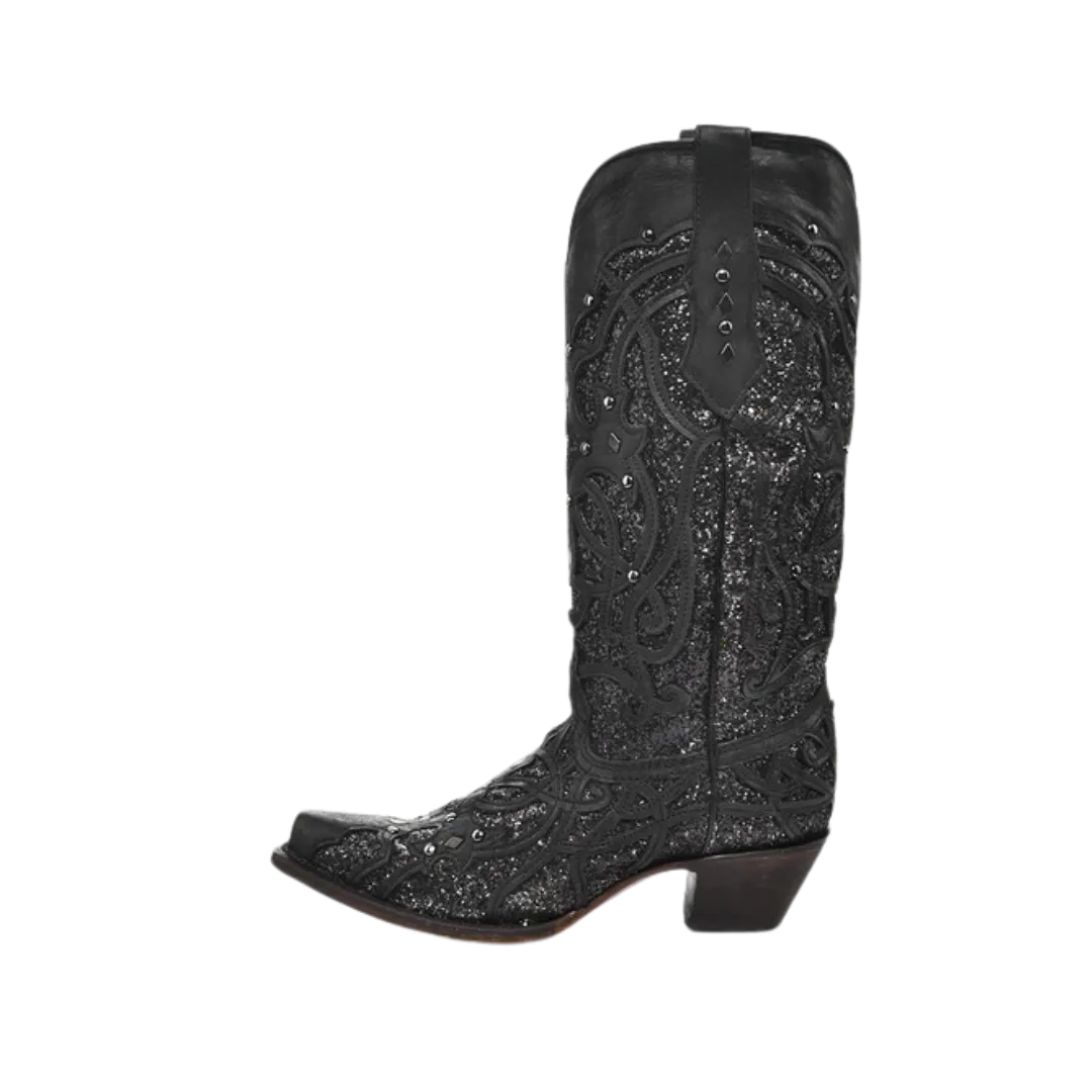 Corral Women's Glittered Inlay Square Toe Cowboy Black Boots