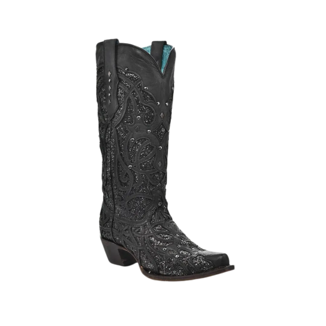 Corral Women's Glittered Inlay Square Toe Cowboy Black Boots