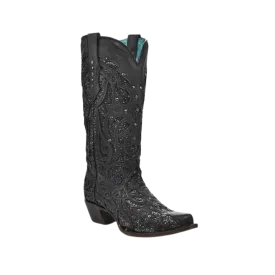 Corral Women's Glittered Inlay Square Toe Cowboy Black Boots