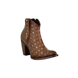 Cuadra Women's Maple Laser & Crystals & Studs Round Bootie