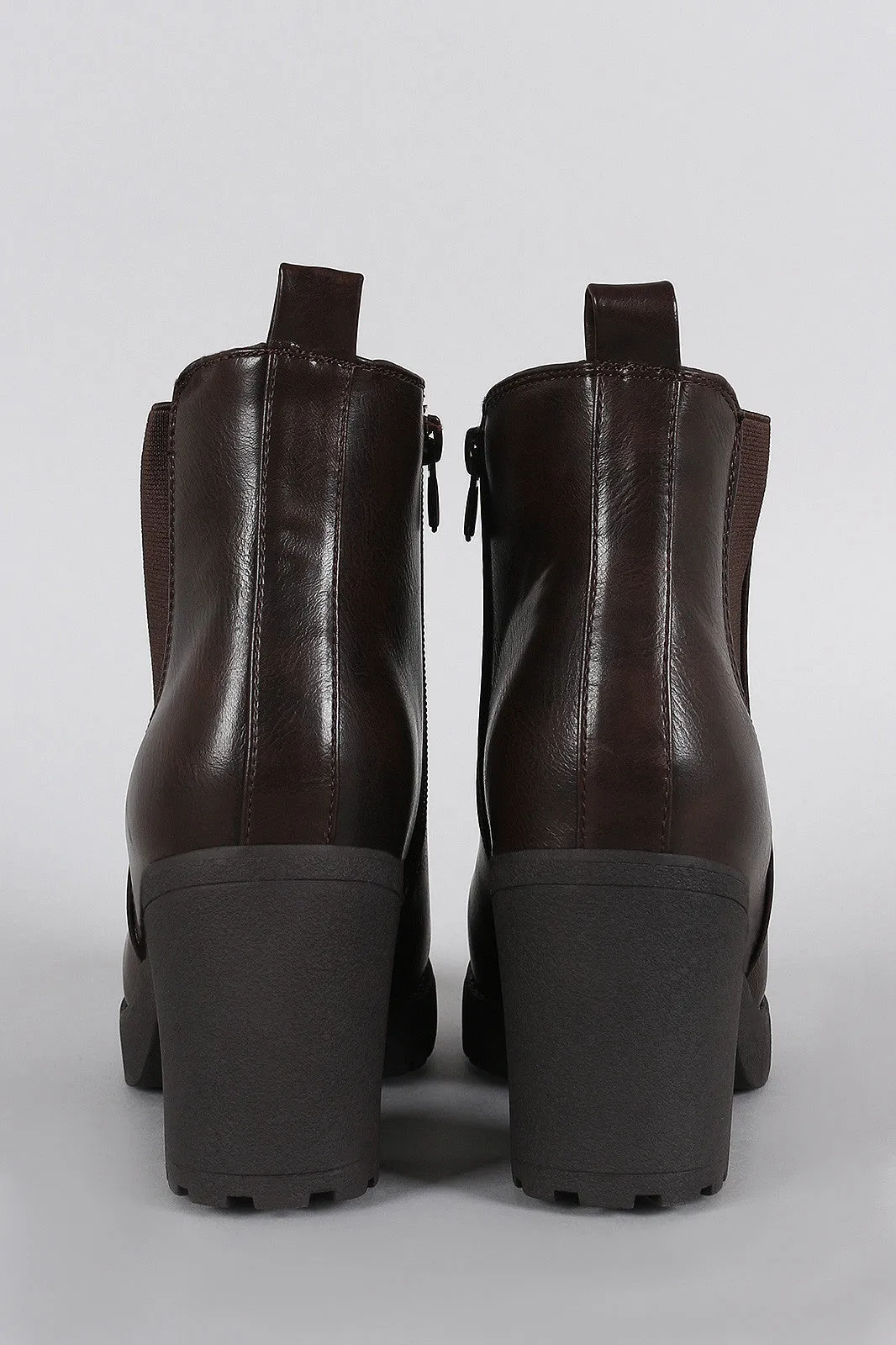 Elastic Gores Lug Platform Chunky Heeled Booties