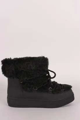 Faux Fur Trim Lace Up Winter Boots