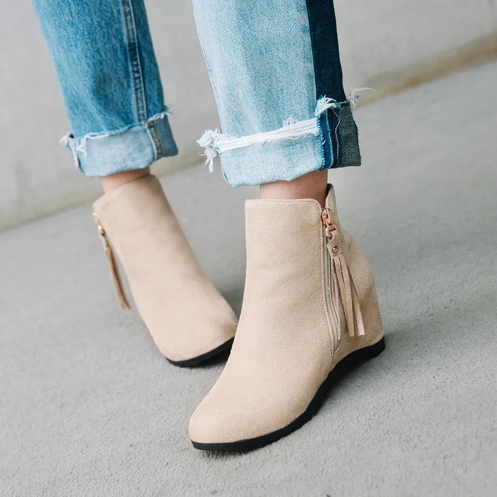 Fringe Warm Zip Up Wedge High Heels Plush