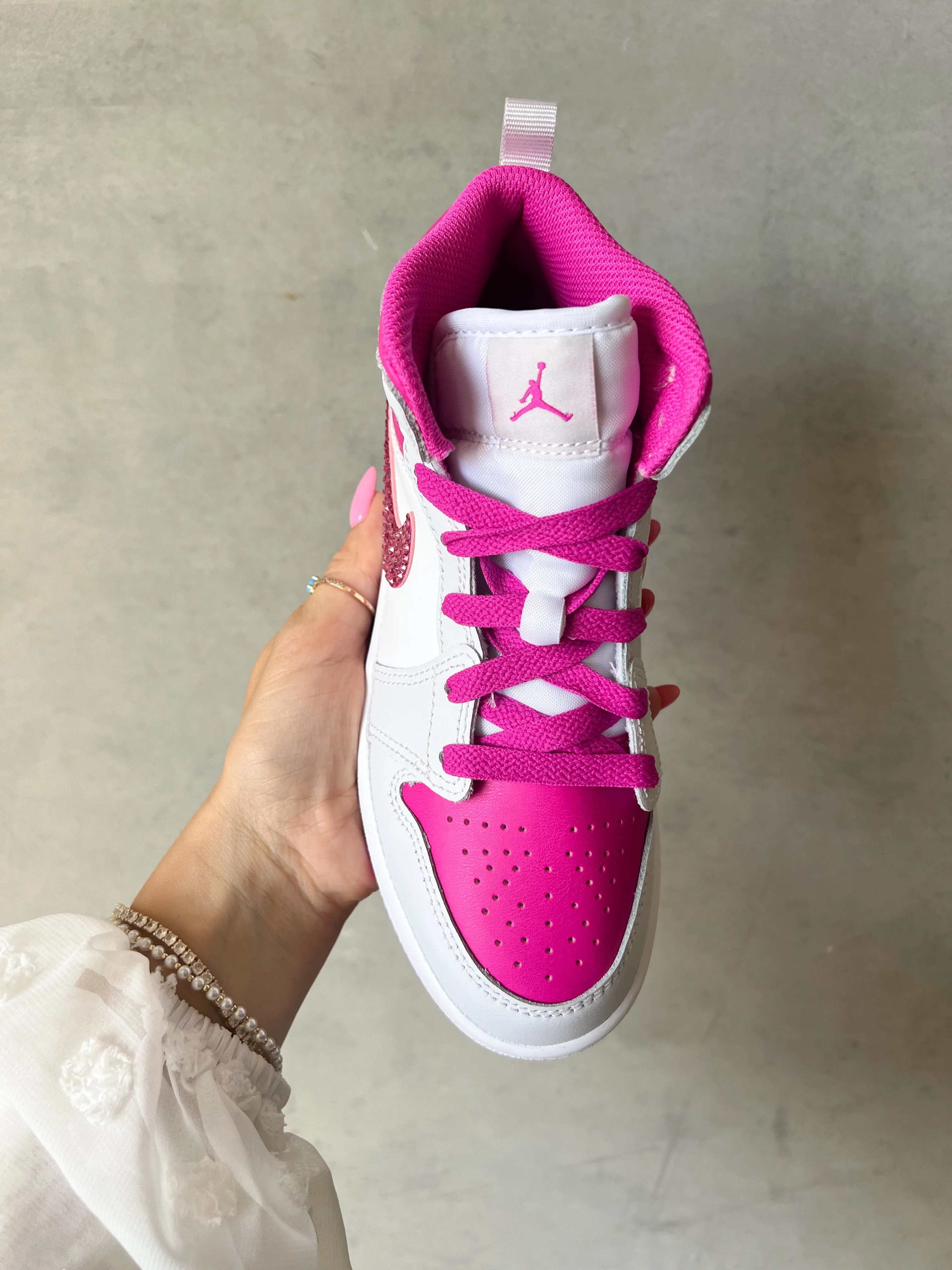 Hot Pink Baby Toddler Pre-School Swarovski Jordan 1 Mid