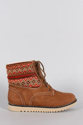 Liliana Fair Isle Fleece Lace Up Flat Booties