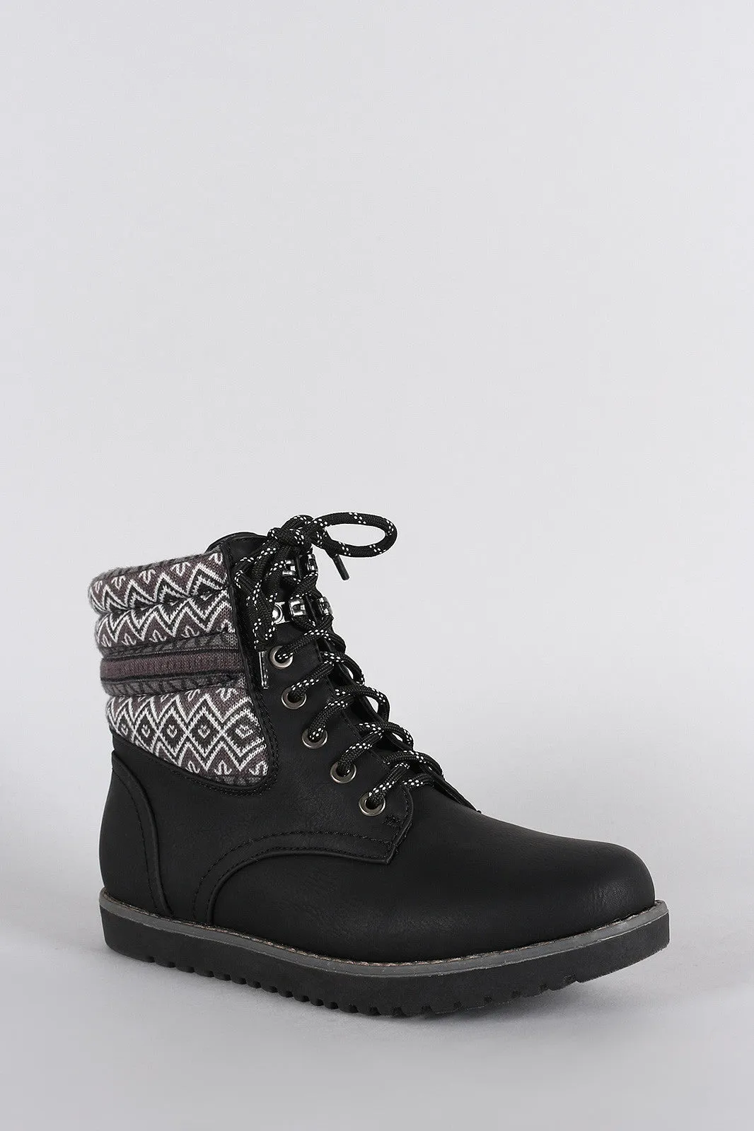 Liliana Fair Isle Fleece Lace Up Flat Booties