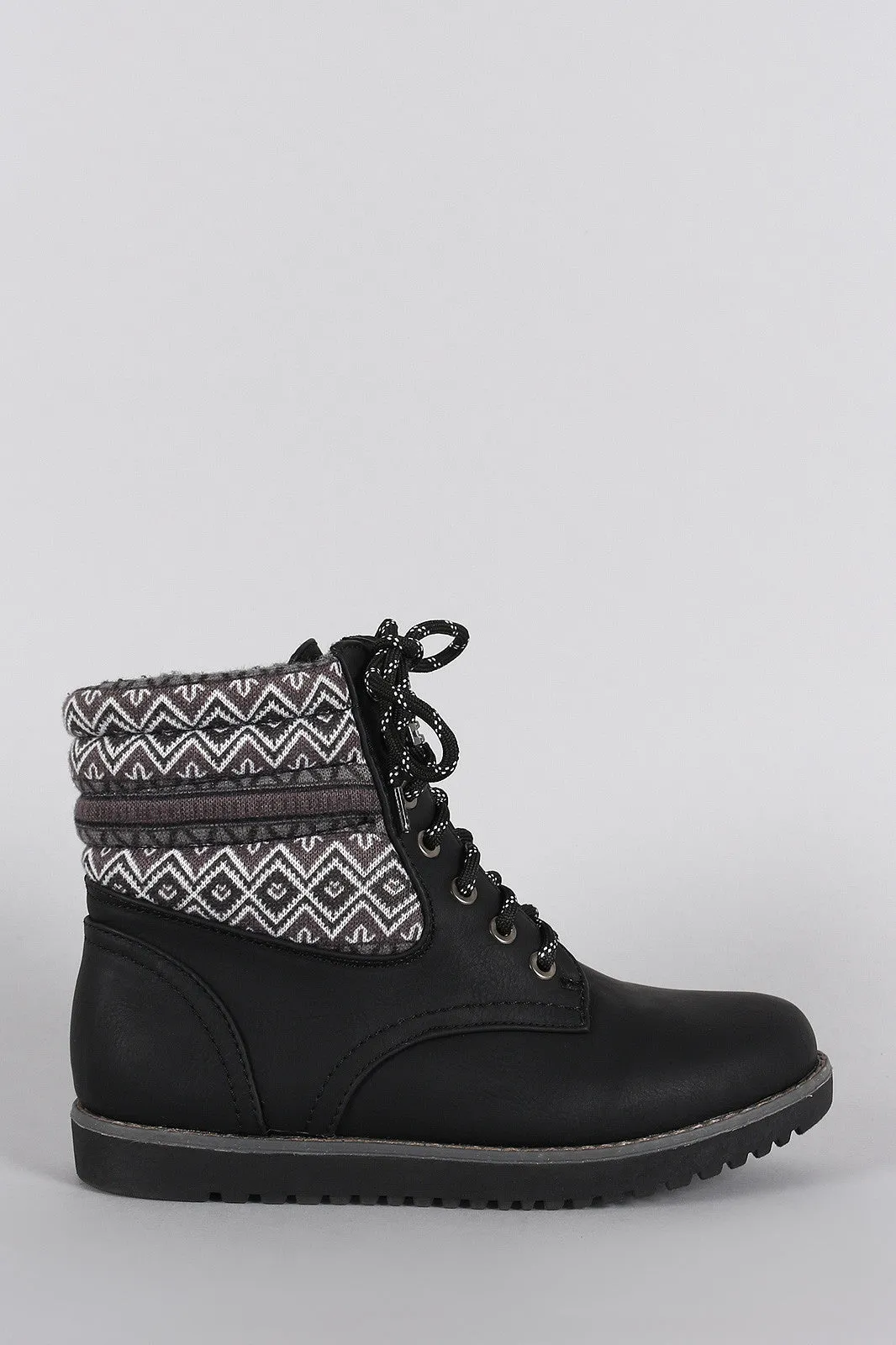 Liliana Fair Isle Fleece Lace Up Flat Booties