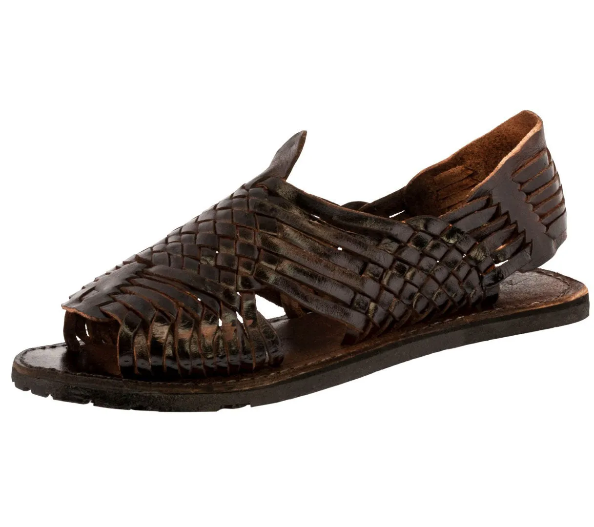 Mens Dark Brown Authentic Mexican Huarache Leather Sandals Open Toe - Pachuco