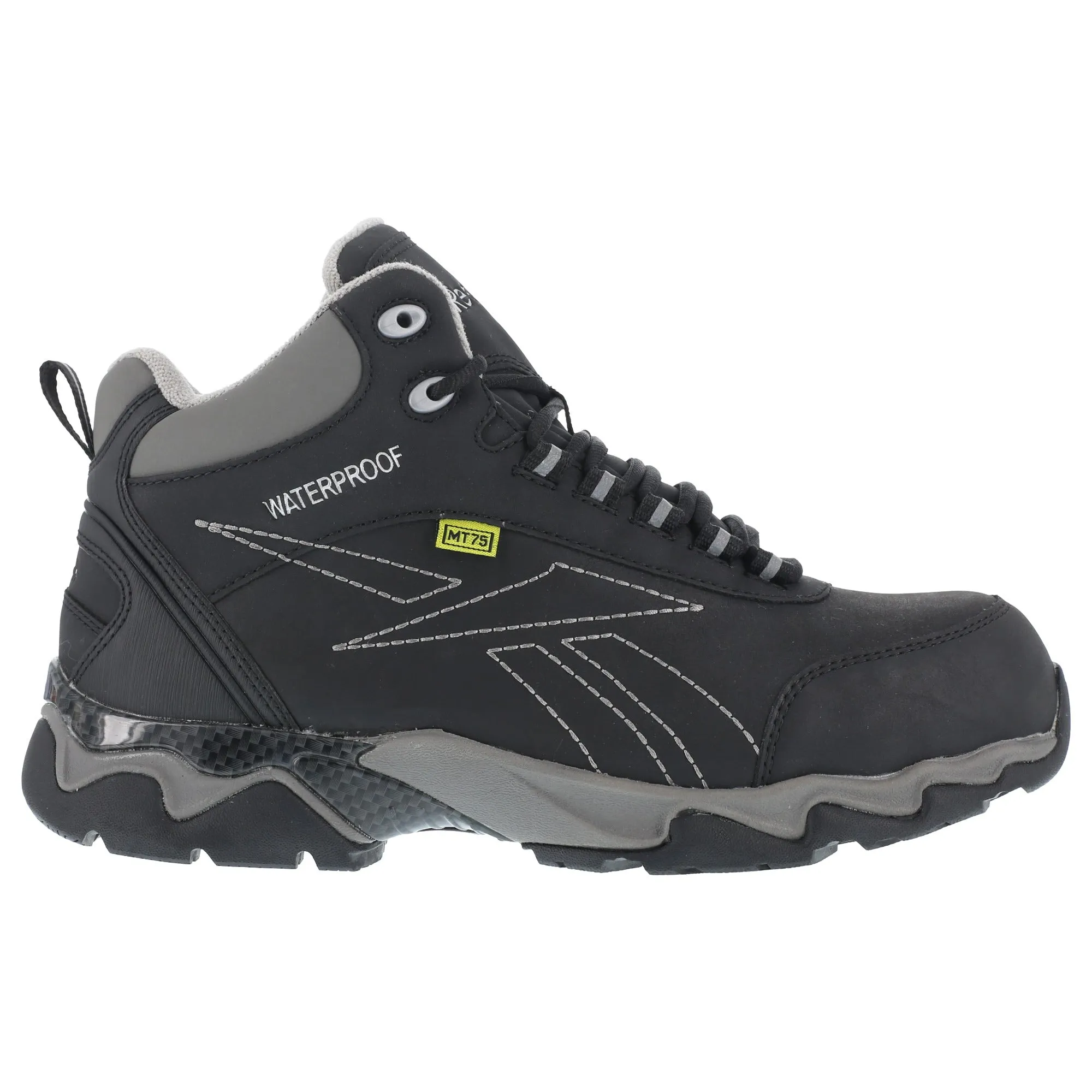 Reebok Mens Black Leather Work Boots Beamer Hiker WP Met Guard