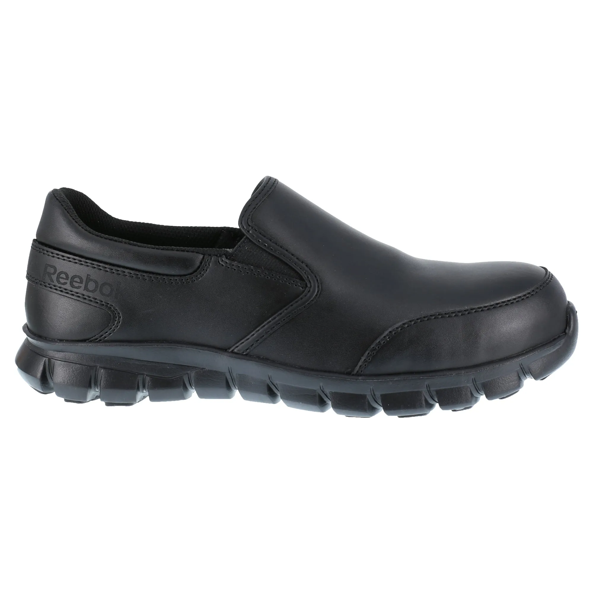 Reebok Mens Black Leather Work Shoes Slip-On ESD Comp Toe