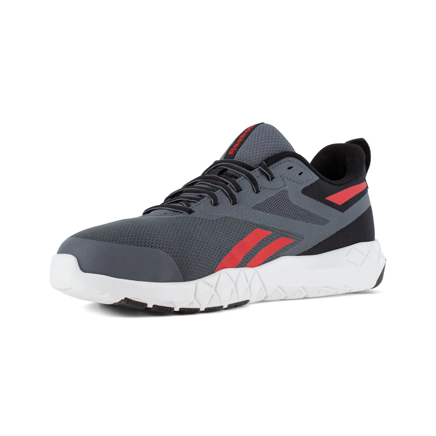 Reebok Mens Flexagon Force XL Grey/Red Microfiber Work Shoes