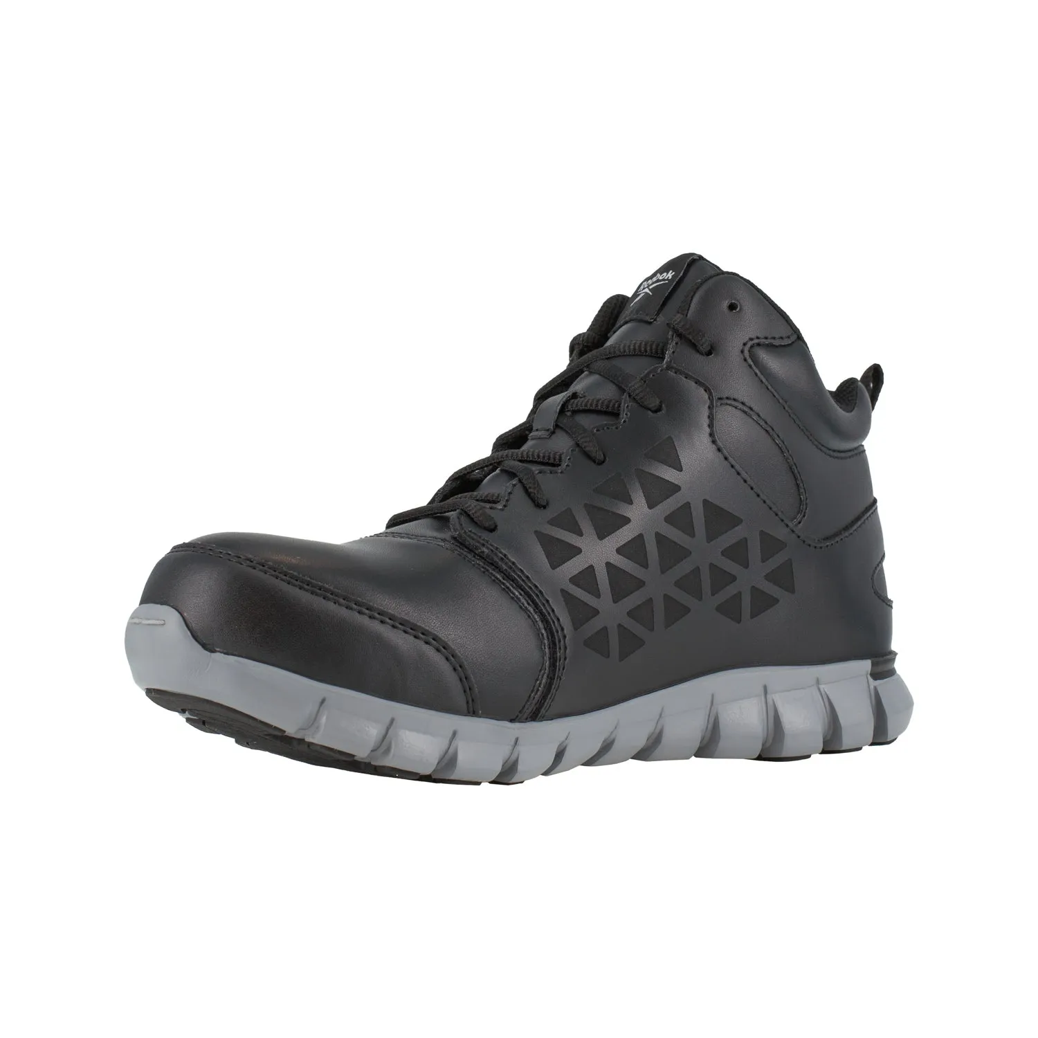 Reebok Womens Black Leather Work Boots Athletic Mid Cut AT