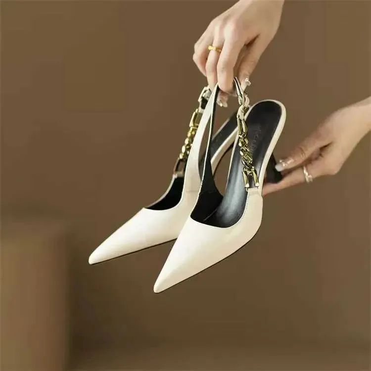 Sandals Autumn Fashion Sandals Metal Hollow Out Womens Pump Elegant Pointed High Heels High Heels Shallow Office Womens Shoes Sling XW6.5