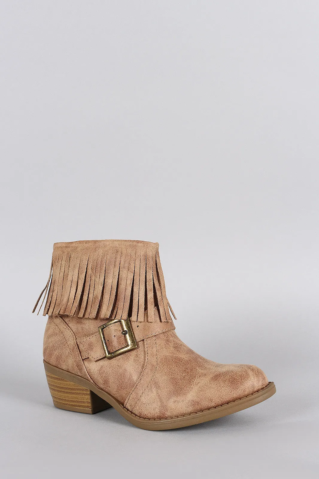 Soda Burnished Fringe Bootie