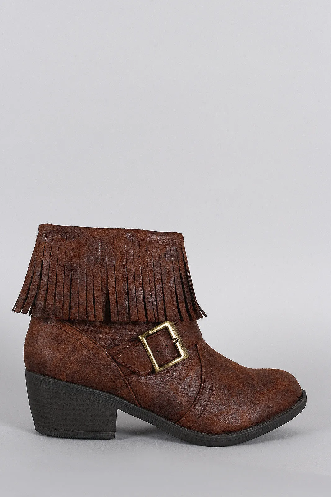 Soda Burnished Fringe Bootie