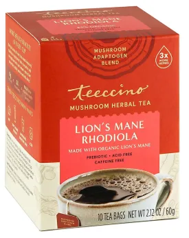 Teeccino Mushroom Herbal Tea Lion's Mane Rhodiola 10ct