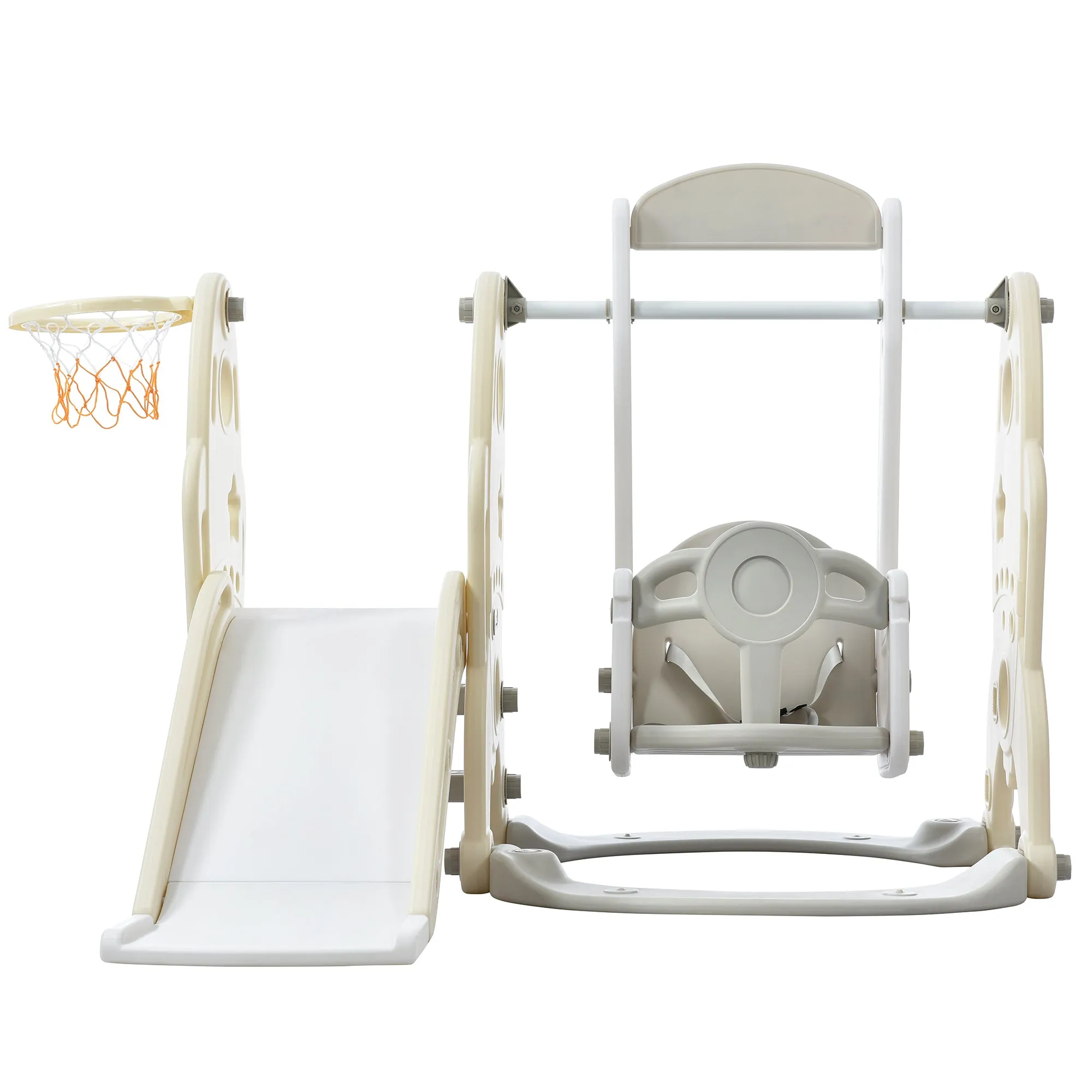 Toddler Slide and Swing Set 3 in 1, Kids Playground Climber Swing Playset with Basketball Hoops Freestanding Combination Indoor & Outdoor