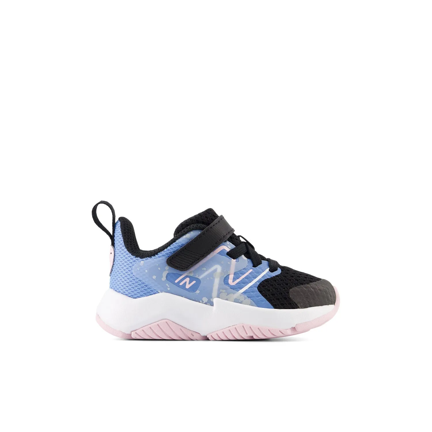 Toddler's New Balance Rave Run v2 Bungee Lace with Top Strap Color: Black with Blue Laguna