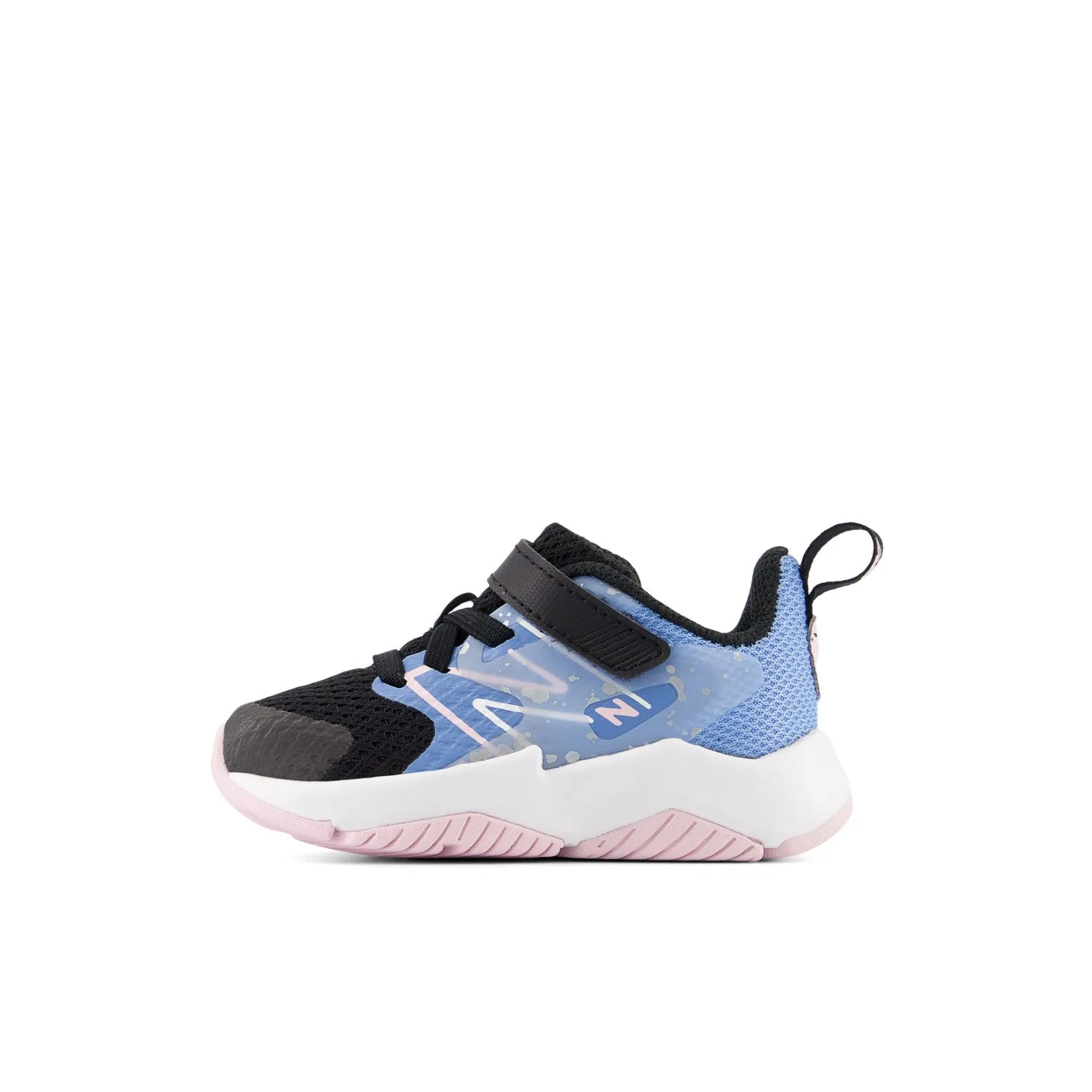 Toddler's New Balance Rave Run v2 Bungee Lace with Top Strap Color: Black with Blue Laguna