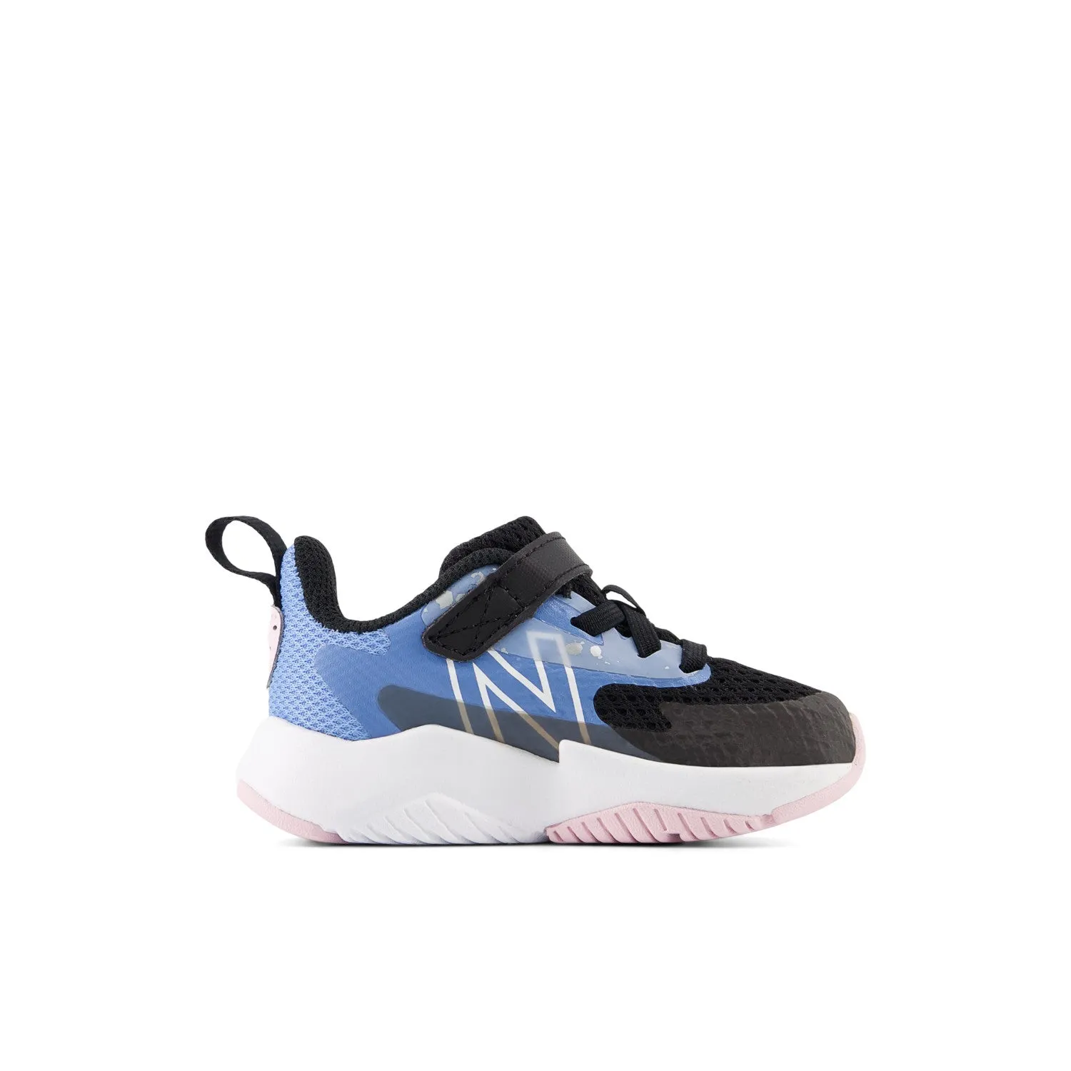 Toddler's New Balance Rave Run v2 Bungee Lace with Top Strap Color: Black with Blue Laguna