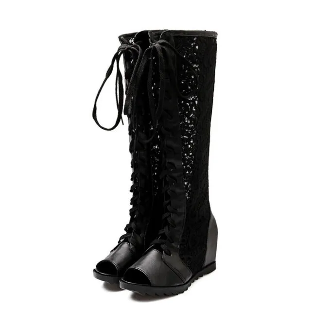 Wedge Heels Lace Upper Knee High Boots